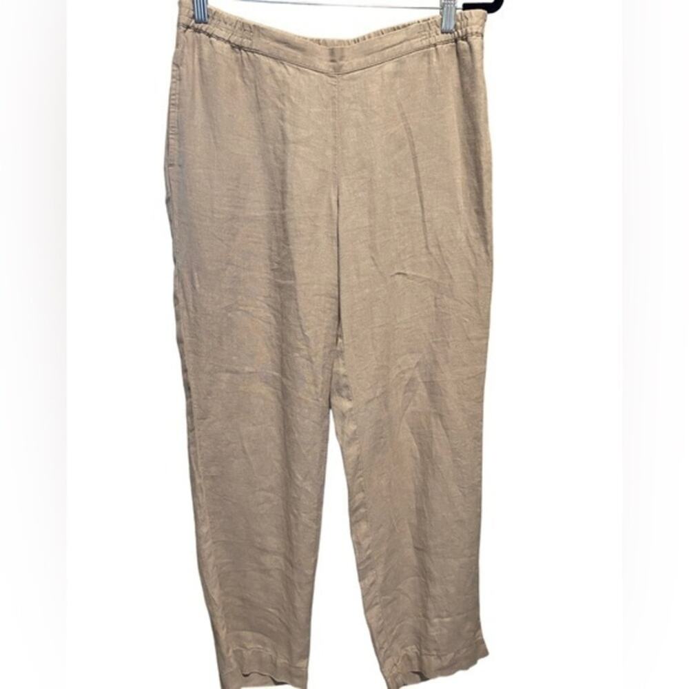 J Jill 100% Linen Pants Women’s Size S Tan Pull-On Straight Leg Pockets Small